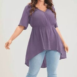Bloomchic Purple Plain Wrap Elastic Waist Hi Low Hem Top Size 30